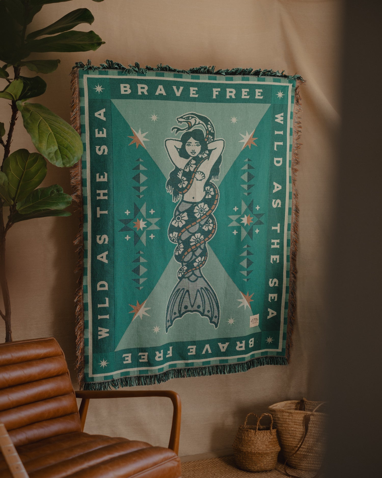 Snake & Siren Mermaid Tapestry Throw Blanket by Art DIsco in Whitby, North Yorkshire