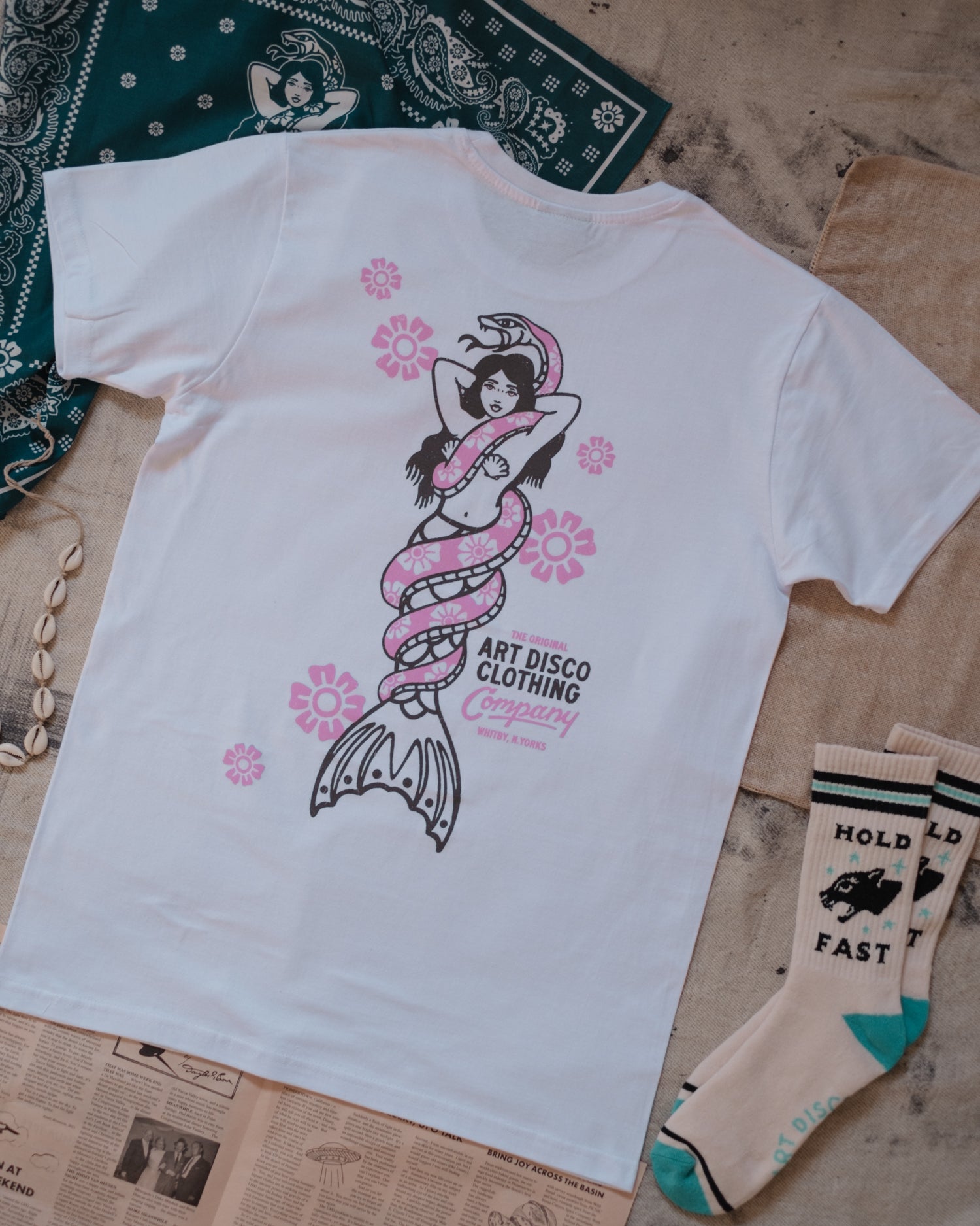 Snakes & Siren Mermaid T-Shirt in White by Art Disco Original Goods